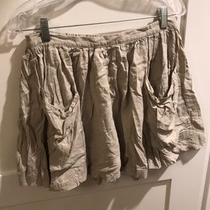 Linen gathered mini skirt with pockets